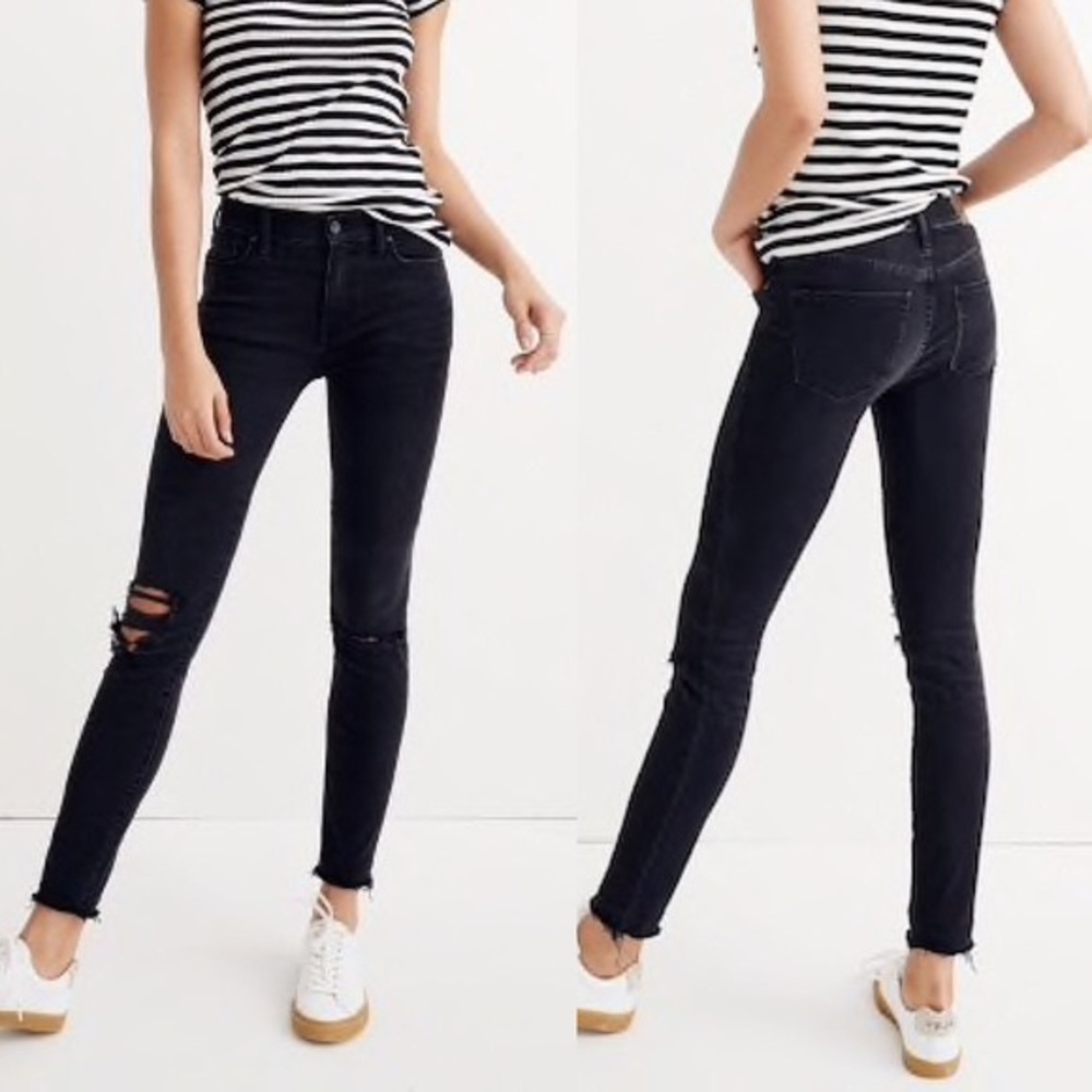 Madewell Distressed black skinny 9 inch jeans